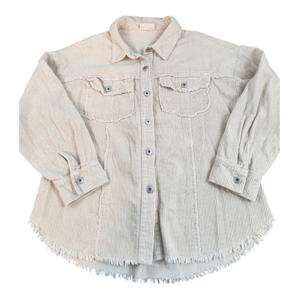 New In sz large long‎ sleeve cream corduroy women's shirt raw hem 100% cotton